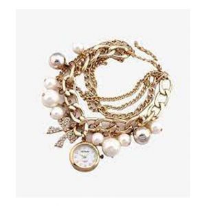 The Rubian Store Pearl Bracelet Watch For Women - Golden