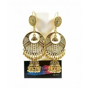 Vero By Sania Long Antique Jhumka with Champagne Stones (D-252)