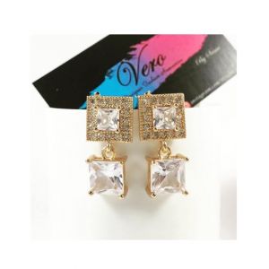 Vero by Sania Gold Plated Zircon Square Earring Crystal White (E-255W)
