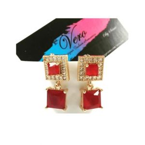 Vero by Sania Gold Plated Zircon Square Earring Red (E-255R)