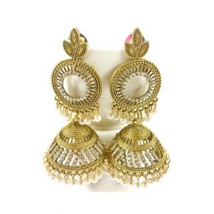Vero by Sania Halo Antique Spell Bounding Jhumka with Pearls (D-260)