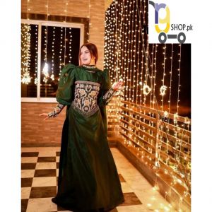 Rg Shop Maxi Sleaves Bunch Embroidery Border Work Dupatta 3-Pcs Suit.-Green
