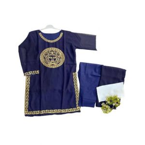 ZamZam 3pc Embroidery Dress For Women-Dark Blue
