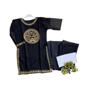 ZamZam 3pc Embroidery Dress For Women-Black
