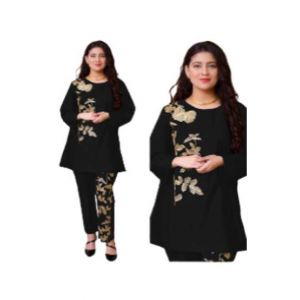 ZamZam Embroidery Linen Suit For Women - 2PC-Black
