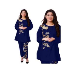 ZamZam Embroidery Linen Suit For Women - 2PC-Blue