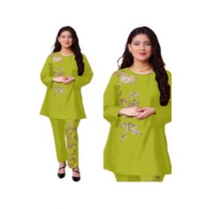ZamZam Embroidery Linen Suit For Women - 2PC-Green