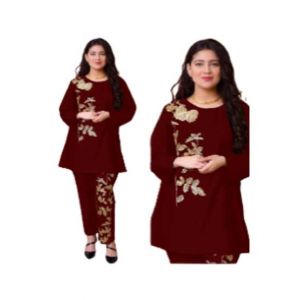ZamZam Embroidery Linen Suit For Women - 2PC-Mehroon