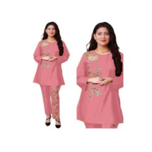 ZamZam Embroidery Linen Suit For Women - 2PC-Pink
