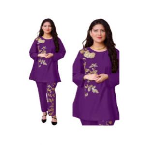 ZamZam Embroidery Linen Suit For Women - 2PC-Purple