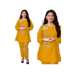 ZamZam Embroidery Linen Suit For Women - 2PC-Yellow