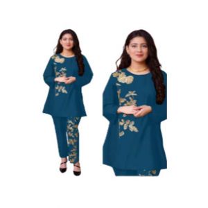 ZamZam Embroidery Linen Suit For Women - 2PC-Aqua Blue