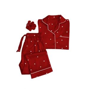 ZamZam Silk Night Suit For Women (AC-127)-Red