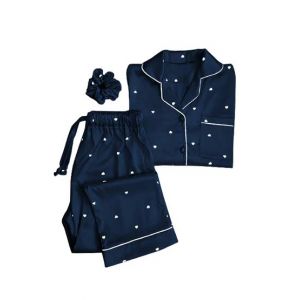 ZamZam Silk Night Suit For Women (AC-127)-Navy Blue