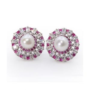 Zed Eye Floral Fountain Earrings For Women Pink (ISE127B)