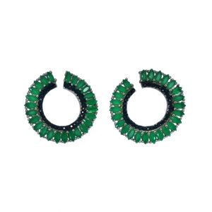 Zed Eye Silver Scrolls Earrings For Women Green (ISE105)