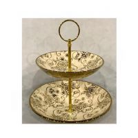 Easy Shop 2 Tier Cake Stand Printed Golden