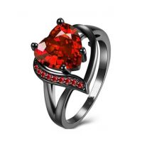 Luxurify Lovely Heart Hollow Band Zircon Ring For Women Red