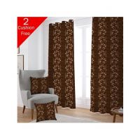 Maguari Taffeta Embriodery Curtain With Cushion Cover 2 Pcs Brown Flower