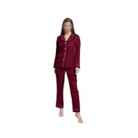 Goodsbuy Plain Silk Night Suit Red Wine-Extra Large-Maroon