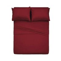 Rainbow Linen Jersey Fitted Bed Sheet Queen Size Maroon (RHP119)