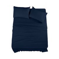 Rainbow Linen Jersey Fitted Bed Sheet Queen Size Navy Blue (RHP115)