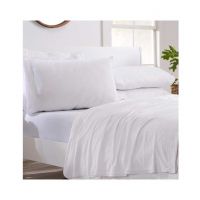 Rainbow Linen Jersey Fitted Bed Sheet Queen Size White (RHP114)